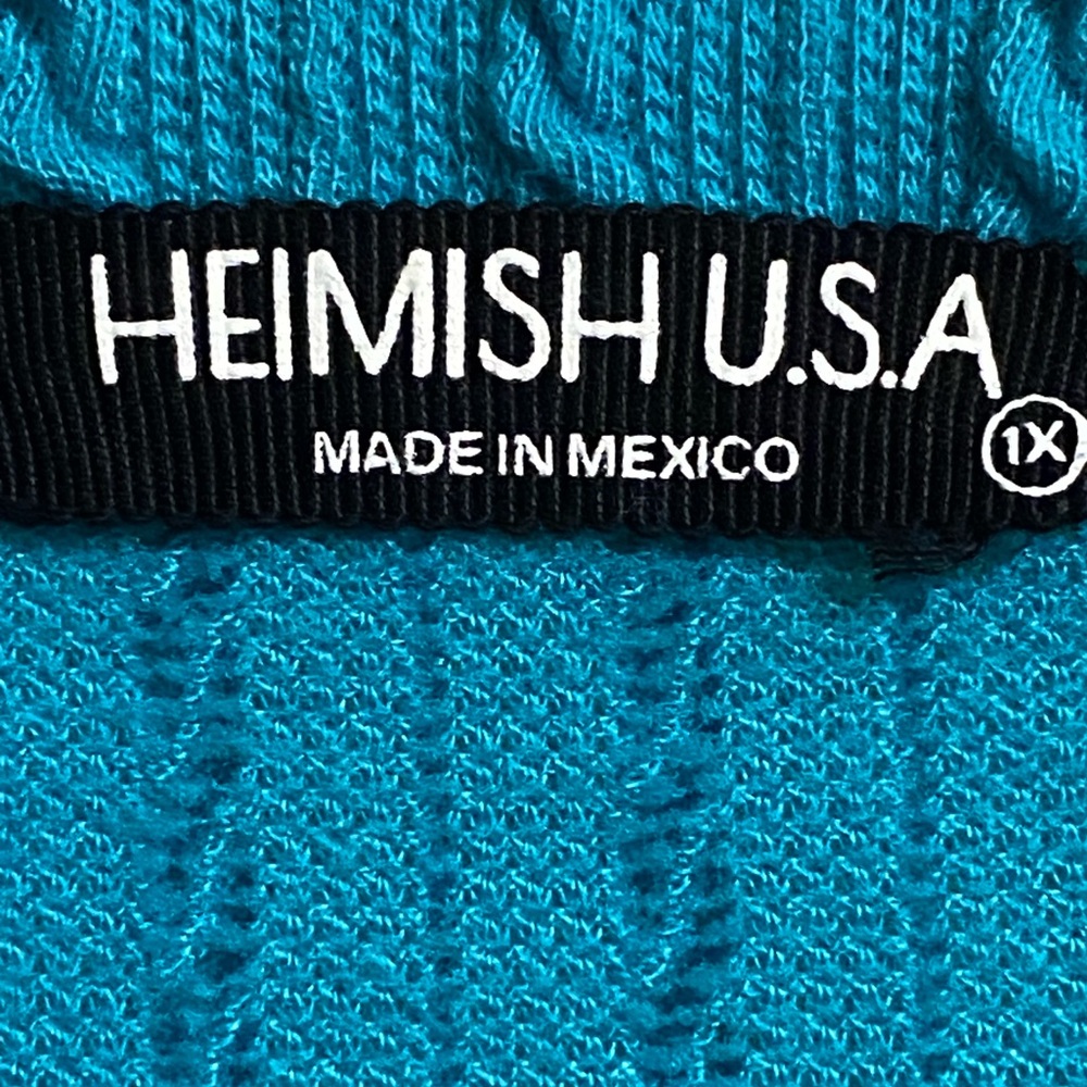 HEIMISH Blue Cuffed Sleeve Ribbed Top 1X - Picture 4 of 6